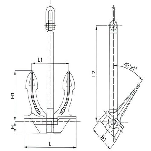 Японский бесштоковый якорь 1300x1820x1440 мм ZG200-400